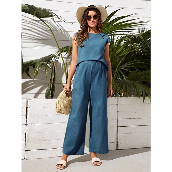 Maternity Batwing Sleeve Keyhole Back Top Wide Leg Pants Set - Picture 10 of 11